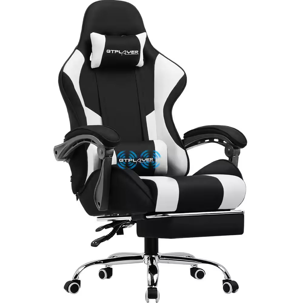 Fabric Gaming Chair with Footrest and Lumbar Support Computer Chair with 360°- Swivel Seat, Black and Light Gray
