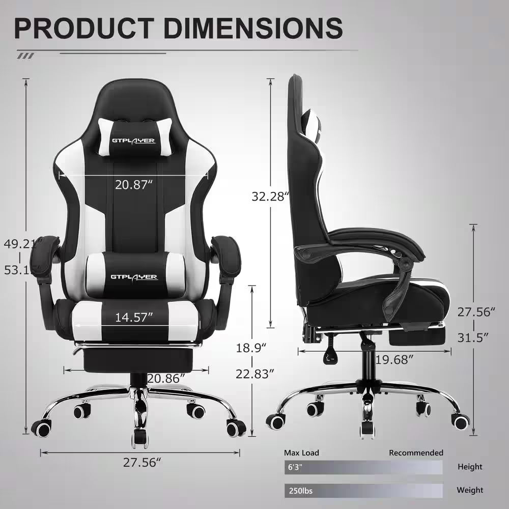 Fabric Gaming Chair with Footrest and Lumbar Support Computer Chair with 360°- Swivel Seat, Black and Light Gray