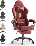 Velvet Fabric Gaming Chair with Footrest for Adults, Ergonomic Gaming Chairs with Massage Lumbar, Reclining Racing Computer Chair with Spring Cushion for Home Office Video Game, Red